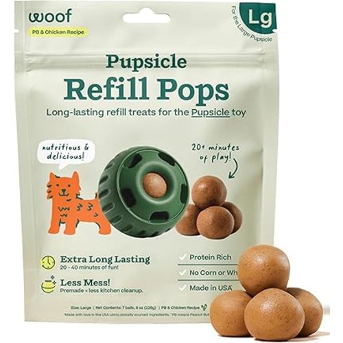 WOOF Pupsicle Chicken Refill Pops, Delicious Long Lasting Dog Treats, Wholesome Ingedients, Pre-Made Large Pupsicle Refills Pops- for Dogs 25-75 lbs - 7 Count