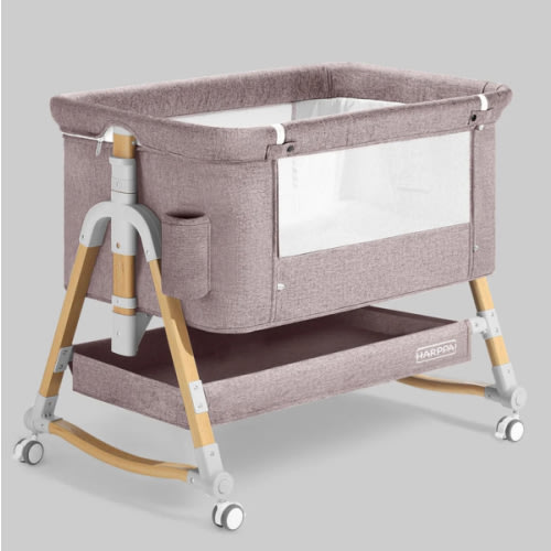 HARPPA Cuddly 3-in-1 Baby Bassinet Bedside Sleeper for Reflux | Attaches to Bed, Adjustable 5 Heights, Non-Toxic & CPSC Certified | Sturdy Aluminum Frame, Portable Wheels, Tool-Free Setup, Gentle Rocking | Perfect for Newborns, Infants, Small Spaces & Saf