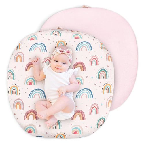 Newborn Lounger Cover for Girls Boys, Removable Soft Baby Lounger Cover, Reversible Infant Lounger Cover Minky, Pink Cute Rainbow (Only Cover)