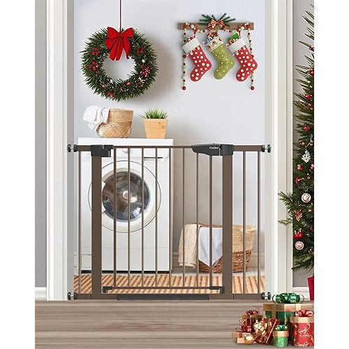 Cumbor 29.7-40.6" Baby Gate for Stairs, Mom's Choice Awards Winner-Dog Gate for Doorways, Pressure Mounted Self Closing Pet Gates for Dogs Indoor, Durable Safety Child Gate with Easy Walk Thru Door
