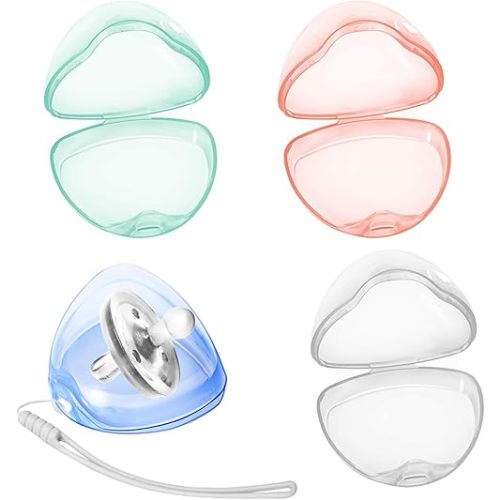 Pacifier Case,4 Pack BPA Free Pacifier Holder Case with Lanyard for Diaper Bag,Pacifier Container Box for Baby Binky Nipple Travel,Essential Pacifier Accessories,Easy to Clean, Mix Color
