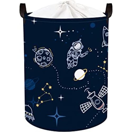 Clastyle 45L Spaceships Rocket Astronaut Nursery Hamper Outer Space Planet Clothes Toys Storage Basket with Drawstring
