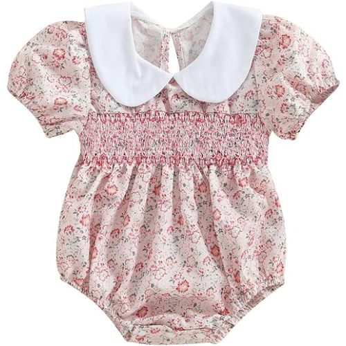 Floral Clothes Summer Outfit Infant Baby Girl Short Sleeve Romper Bodysuit Peter Pan Jumpsuit Top