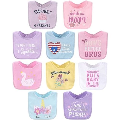 The Peanutshell Terry Bib Set for Baby Girls | 10 pack for Feeding, Teething, & Drooling | Pastel Girl