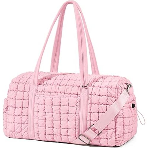 Quilted Travel Duffle Bag for Women Medium Weekender Bag Puffer Overnight Bag Large Soft Puffy Duffel Bag Carry-On Gym Bag Lightweight Personal Item Travel Bag for Trips Business Sport Airplane
