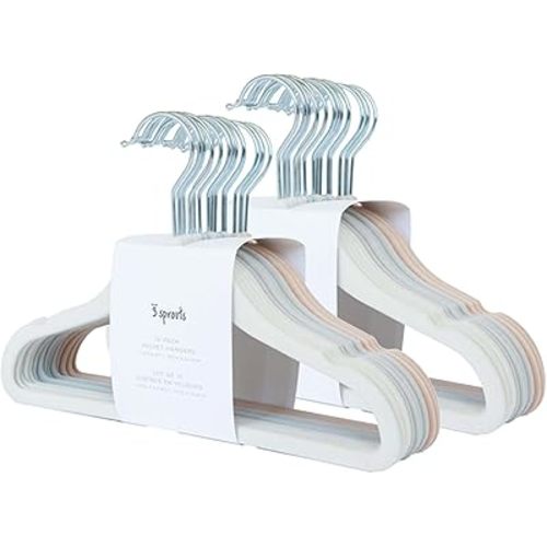 3 Sprouts Velvet Baby Hangers - Non-Slip Hanger for Infant, Toddler, Baby Clothes - Closet Kids Hangers with Slim Design, Nordic Colors, Pack of 30 - Assorted Cream, Grey, Hazelnut