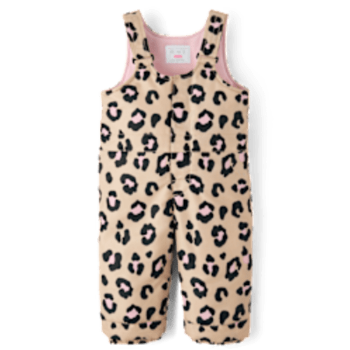 Toddler Girls Leopard Snow Overalls - Latte