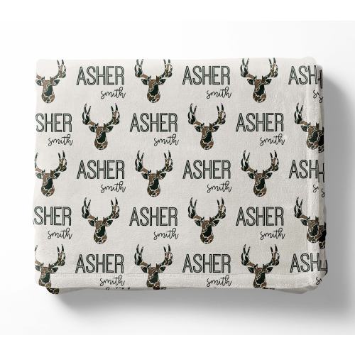 Deer Hunting Boy Baby Blanket - Personalized Deer Baby Blanket - Deer Nursery - Baby Boy Hunting Gift - Monogram Baby Swaddle - Deer Camo