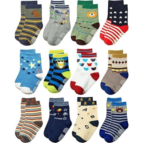 RATIVE Non Skid Anti Slip Crew Socks With Grips for Baby Infant Toddlers Kids Boys