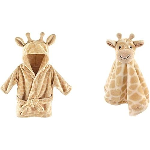 Hudson Baby Animal Face Security Blanket and Plush Animal Face Robe, Giraffe