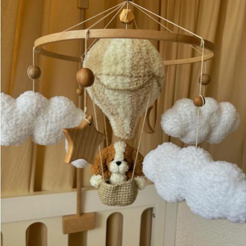 Handmade Mobile for Crib: Hot Air Balloon with Brown and White Dog