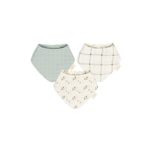 CRANE BABY Avery 3-Pack Cotton Muslin Bandana Bibs, Ivory/ Green