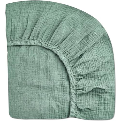 Crib Sheets for Boys Girl, Fitted Baby Toddler Bed Sheets 28" x 52", Neutral Muslin Cotton Crib Mattress Bedding Soft and Breathable Comfort(Roman Green)