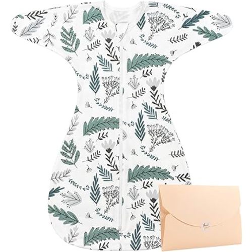 ZIGJOY Shark-Fin Transition Swaddle - Baby Transitional Swaddle Sleep Sack Baby Sleeping Bag Wearable Blanket, Leaf, 3-6 Months