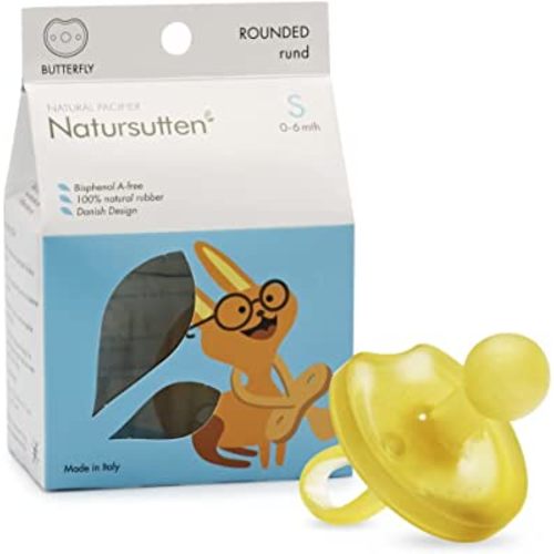 Natursutten Pacifiers 0-6 Months - 1-Pack Butterfly Shield Round Nipple Natural Rubber Safe & Soft BPA-Free Pacifiers for Breastfeeding Babies - Newborn Pacifiers Made in Italy