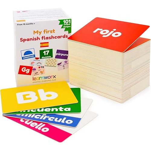 Spanish Flash Cards for Kids and Toddlers - 101 Cards - 202 Sides - Learn Shapes, Numbers, Colors, Body Parts, Counting, Letters & More - Great Value, Fun Learning and Educational Flashcards