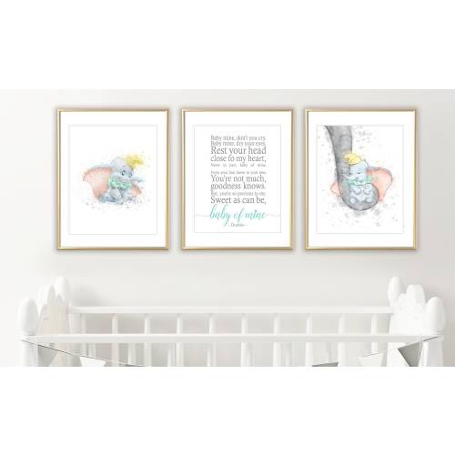 2 Pastel Baby Dumbo Prints + dumbo quote for Nursery, Wall Art Dumbo Posters Watercolor, Nursery Decor, Baby shower gift Boy or Girl