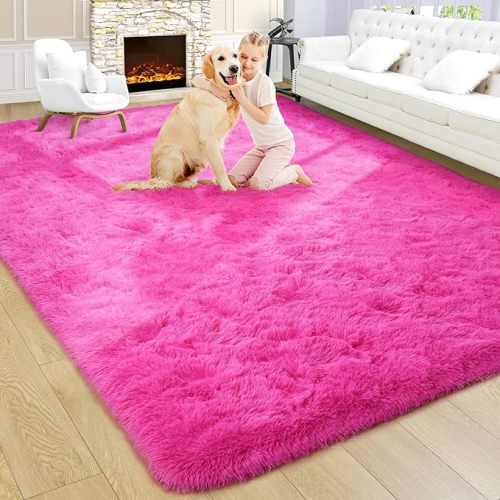 Noahas Fluffy Hot Pink Rug for Living Room,5x8 Area Rugs,Thick Plush Shag Rug,Shaggy Rugs for Bedroom,Big Fuzzy Carpet,Comfy Kids Rugs,Large Living Room Rugs,Soft Nursery Rug,Living Room Decor - 5x8 Feet