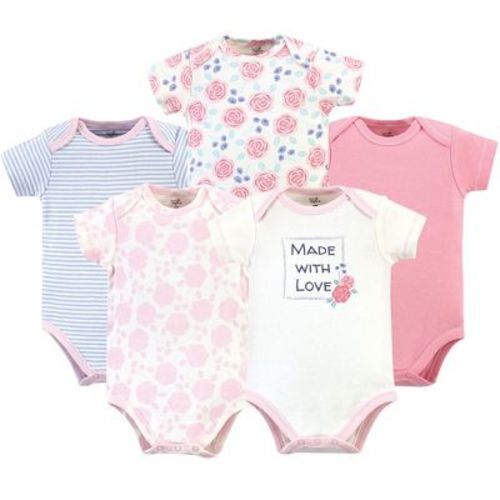 Touched By Nature Baby Girl Organic Cotton Bodysuits 5pk, Pink Rose, 0-3 Months