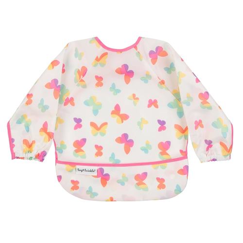 Tiny Twinkle Mess Proof Baby Bib,Waterproof Smock Baby Bib for Eating,Machine Washable Long Sleeve Bib,Baby Led Weaning,Toddler Bib (Butterflies, Small 6-24 Months)