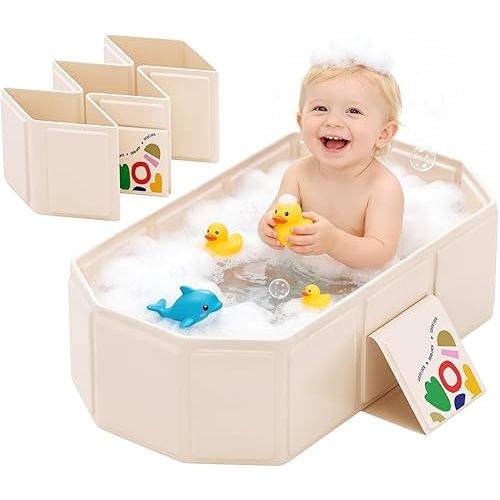 Baby Foldable Kids Bathtub for Infants to Toddler with Non-Slip Base,Easy Storage,Perfect for Small Spaces,White