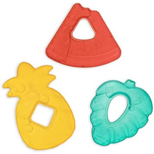 Itzy Ritzy Water-Filled Teethers - Cold Cutie Coolers Textured On Both Sides to Massage Sore Gums & Emerging Teeth - Can Be Chilled in Refrigerator, Set of 3 Fruit-Shaped Water Teethers