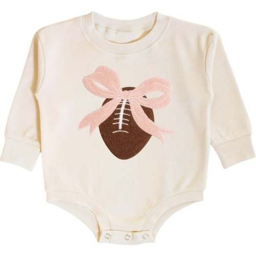 Coquette Football Patch Long Sleeve Romper, Natural