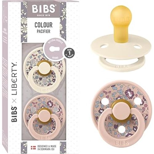BIBS Liberty Pacifier | 2 Colour Natural Rubber Latex Soothers | BPA Free Dummy Pacifier | Round Nipple | Designed & Made in Denmark | Eloise Blush