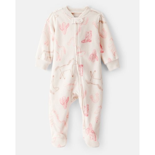Baby Girl Cowgirl Print Loose Fit Long-Sleeve Sleep & Play Pajamas - Cream - Carter's | Carter's
