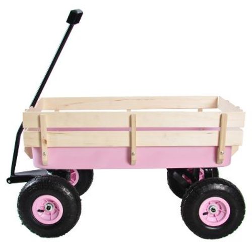 Outdoor Wagon All Terrain Pulling w/Wood Railing Air Tires Garden Cart