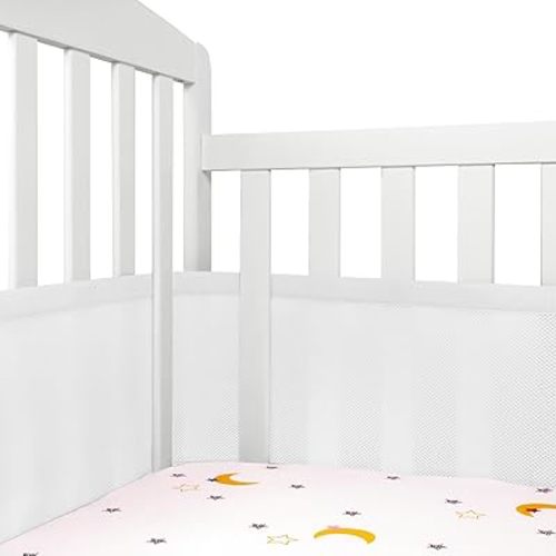 Breathable Crib Mesh Liner, 3mm Breathable Mesh, Safe and Compliant Crib Single Layer Breathable Mesh Liner, Protects Baby Legs and Arms, Fits 4 or 3 Sides Full-Size Crib, Better Fixed Support, White