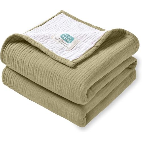 Muslin Baby Blanket, 100% Cotton Newborn Receiving Blanket, Perfect Size 37''x37'' Soft Baby Crib Blanket for Boys and Girls, 4-Layer Muslin Baby Swaddle Blanket (Dark Khaki)
