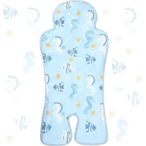 Pinkunn Gel Car Seat Baby Cooling Pad for Summer Breathable Stroller Cooler Pad Multifunctional Carseat Cooling Mat for Baby Child Dining Chair Safety Seat Stroller(Blue,Seahorse)