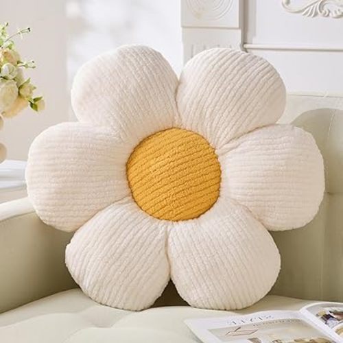 Flower Pillow, Cute Daisy Pillow Off White Flower Shaped Throw Pillow Cushion Seating 15.75" Flower PlushThrow Pillow Floor Pillows Home Decorative Seating Cushion