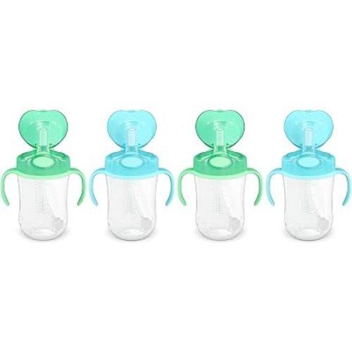 Mama Bear Sippy Cup, Silicone, 9 Ounces | Weighted Straw | Pack of 4 | Blue/Green