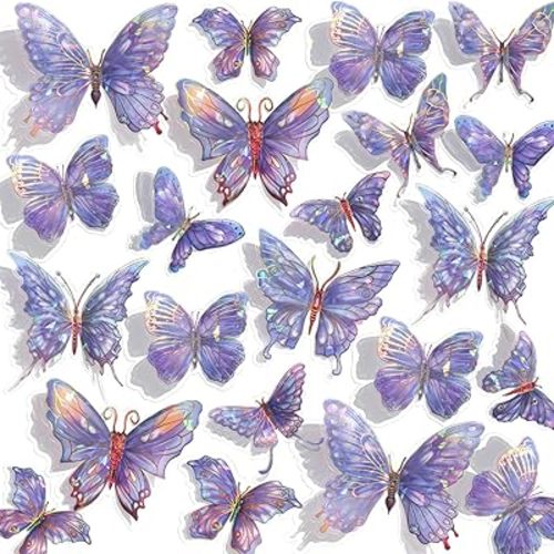 3D Butterfly Wall Decor - 50PCS Removable PVC Butterflies Wall Stickers- Multi-Size (2.8"-3.9")- DIY Removable Wall Art Decal for Kids Room, Nursery, Bedroom, Classroom, Party Decoration (Purple)
