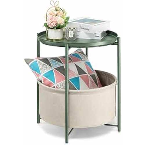 Sanpinera Round Side Table with Fabric Storage Basket