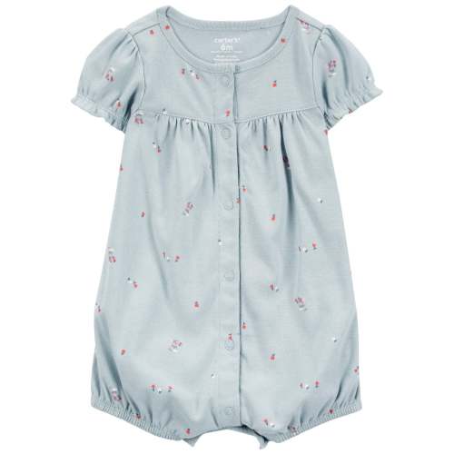 Baby Floral Print Ribbed Short-Sleeve Romper - Blue - Carter's | Carter's