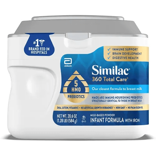 Similac 360 Total Care Infant Formula with 5 HMO Prebiotics, Our Closest Formula to Breast Milk, Non-GMO, Baby Formula Powder, 20.6-oz Tub