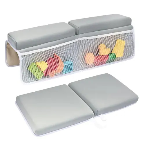 Baby Bath Kneeler and Elbow Rest Pad Set - 26'' Extra Long and 2.4'' Thick, Quick Dry Kneeling Pad for Bathing Baby with Knee & Arm Support, Foldable Non-Slip Bathtub Mat with Toys Organizer