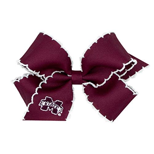Divine Creations Girls' Collegiate Themed Game Day Logo Print Hair Bow by Wee Ones on a WeeStay Clip, Moonstitch, Medium, Mississippi State