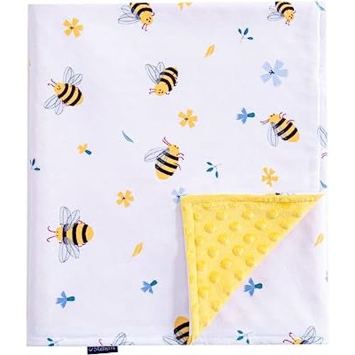 Baby Blankets Super Soft for Boys, Minky Lightweight Blanket with Double Layer Unisex Newborn Personalized Travel Blanket for Toddler Nursery,Yellow Bee, 30X40 Inches
