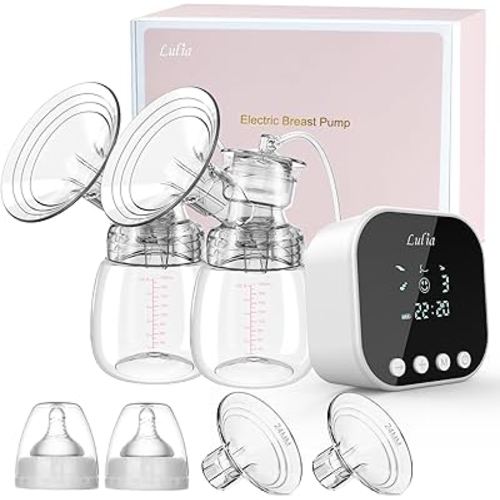 Lulia Double Electric Breast Pump, Breastfeeding Pump 4 Modes & 9 Levels, Low Noise, Anti-Backflow & LED Display, BPA Free, Portable Breast Pumps with 24mm Flange