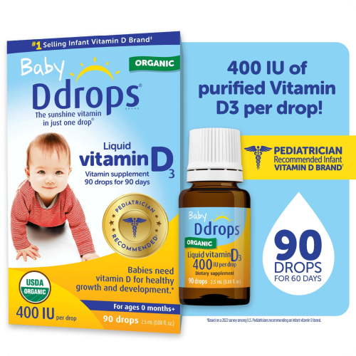 Ddrops, Baby Vitamin D Liquid Drops, 400 IU, 90 Ct