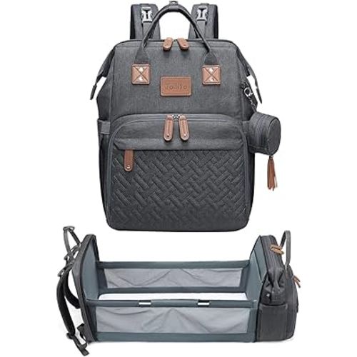 JOLLITO Diaper Bag Backpack with Changing Station Large Capacity Multifunction Baby Bags for Boy Girl Travel For Moms Dads Baby Registry Search Essentials Shower Gifτs Gray