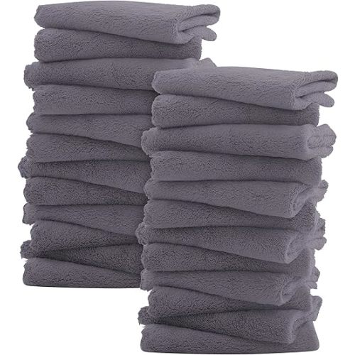 Sunny zzzZZ Ultra Soft 24 Pack Baby Washcloths - 10x10 Inches - Coral Fleece Extra Absorbent Wash Clothes for Babies, Infants and Toddlers - Sensitive Skin and Newborn - Ideal Baby - Dark Grey