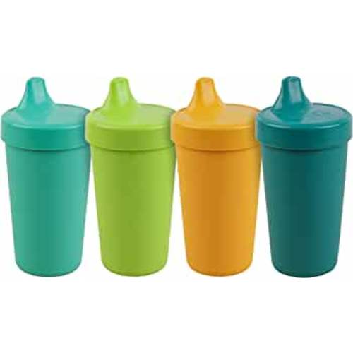 Re-Play Made in The USA 3pk No Spill Sippy Cups for Baby, Toddler, and Child Feeding - Aqua, Sky Blue, Yellow (Surf)