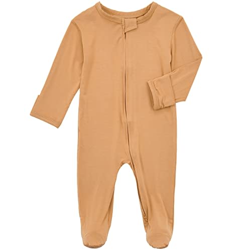 Aablexema Baby Footie Bamboo Pajamas Zipper - Unisex Infant Newborn Sleep Play Footed Pjs with Mittens
