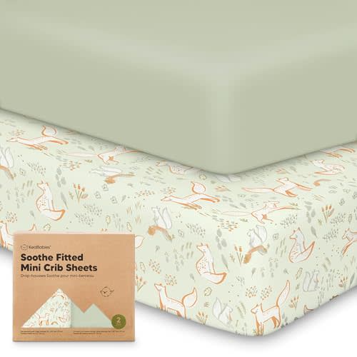 2-Pack Mini Crib Sheets Fitted, Pack and Play Sheets - Organic Cotton Pack N Play Sheets for Pack and Play Mattress, Playard Baby Crib Sheets, Jersey Crib Sheets Neutral for Boys, Girls (Foxtrot)
