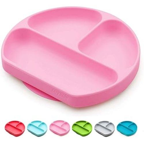 Silicone Suction Plates for Babies, Stick to High Chair Trays and Table, Divided Baby Dishes, Perfect Kids Plates, BPA FREE